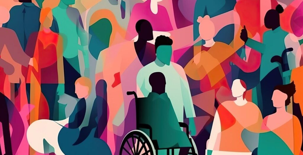 outlines of people in colour